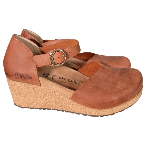 Birkenstock Papillio Shoes Leather Closed Toe Mary Wedge Heel Brown Womens 9 - Picture 3 of 13